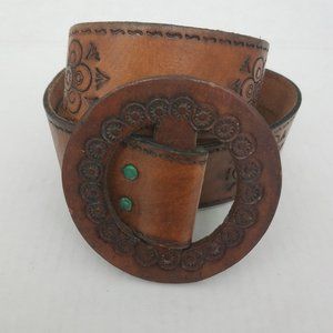 Brown Tooled Leather Belt